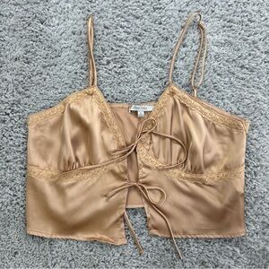 Love Tree Top Womens Large Satin Tie Front Spaghetti Strap Adjustable Concert